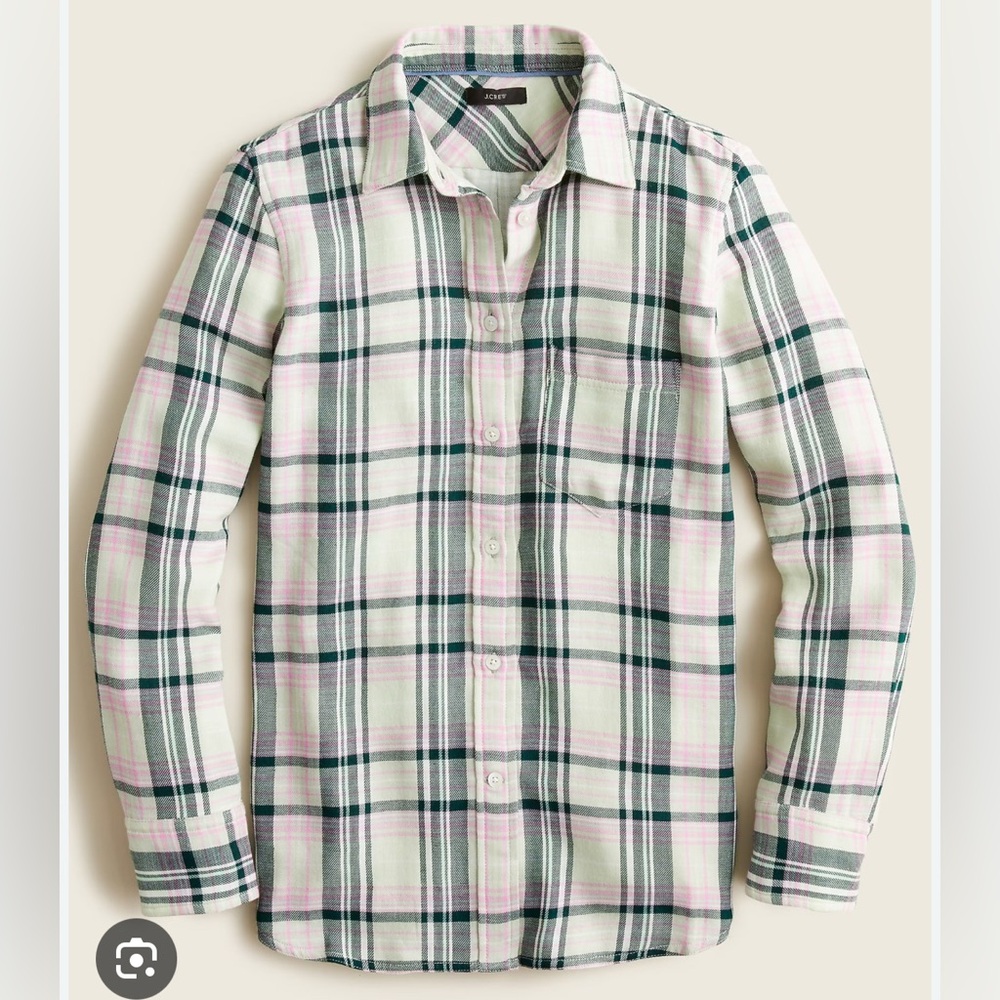 J. Crew Classic-Fit Shirt in Soft Mint Tartan Longsleeve Button Top size 14